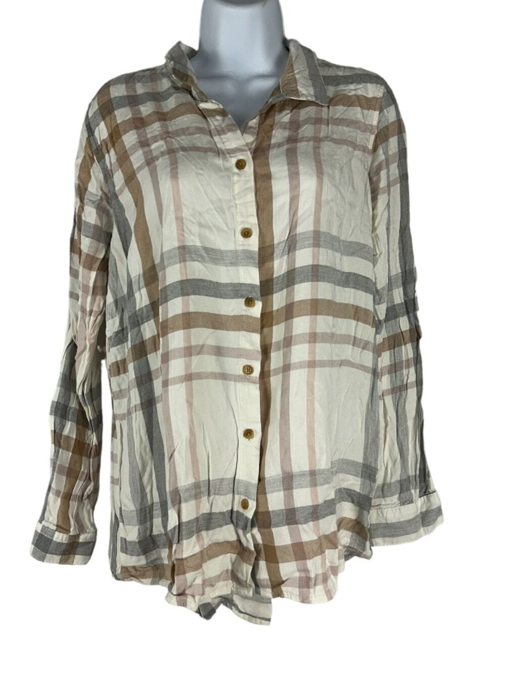 Altard State Womens Plaid Button Down Shirt Long Sleeve Lightweight Size Large